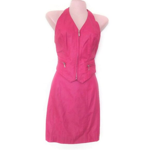 pink wilsons leather halter vest skirt suit size extra small xs biker - Picture 3 of 6